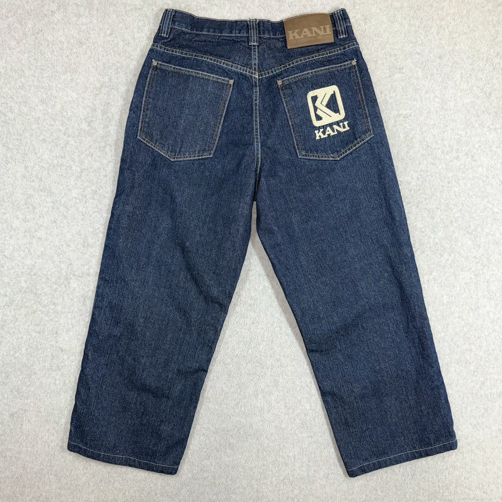 Vintage Y2K KARL KANI Baggy Hip Hop Jeans Men 32x26 Dark Wash Embroidered Skater